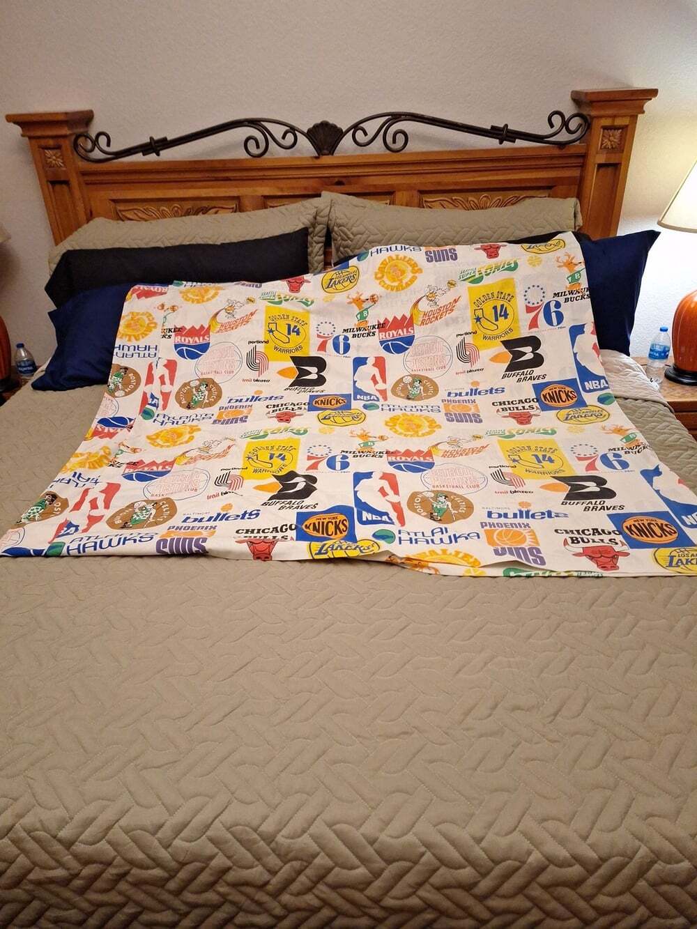 Vintage 1970s NBA Team Logos Bed Sheet - Buffalo Braves Era